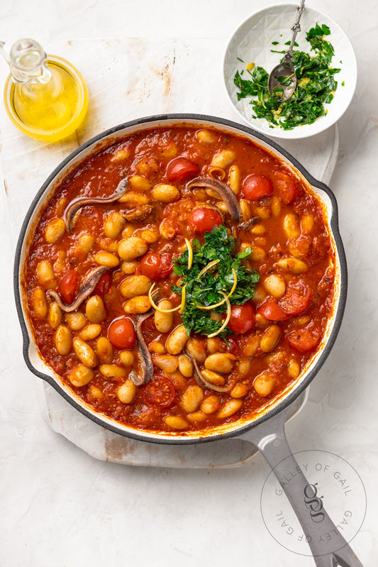 One Pot Butter Beans with Anchovies and Lemon Parsley Gremolata - Exclusive Recipe