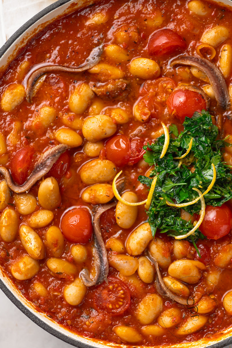 One Pot Butter Beans with Anchovies and Lemon Parsley Gremolata - Exclusive Recipe