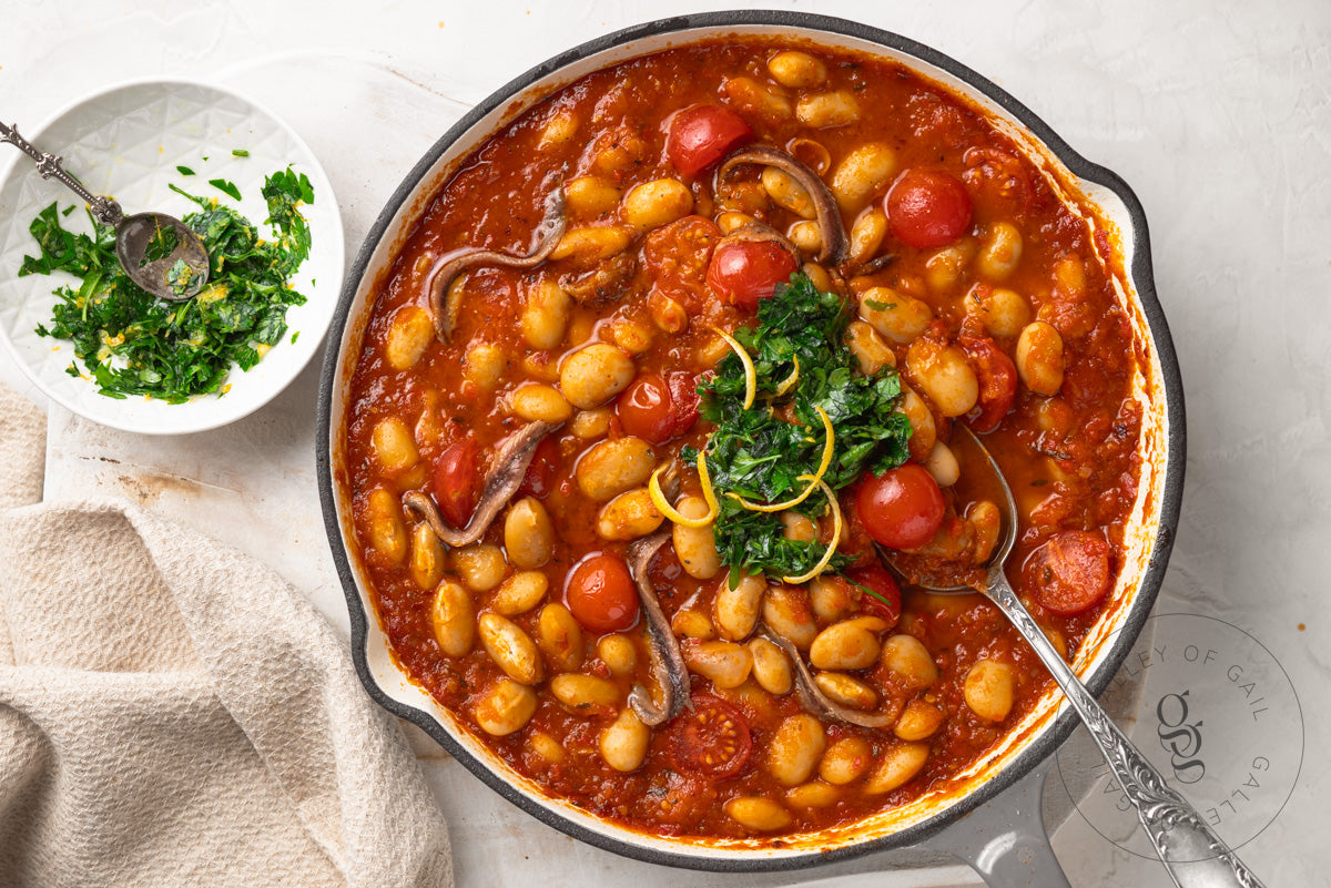 One Pot Butter Beans with Anchovies and Lemon Parsley Gremolata - Exclusive Recipe